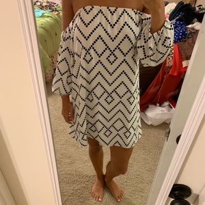 Sage Black and White Off The Shoulder Dress
